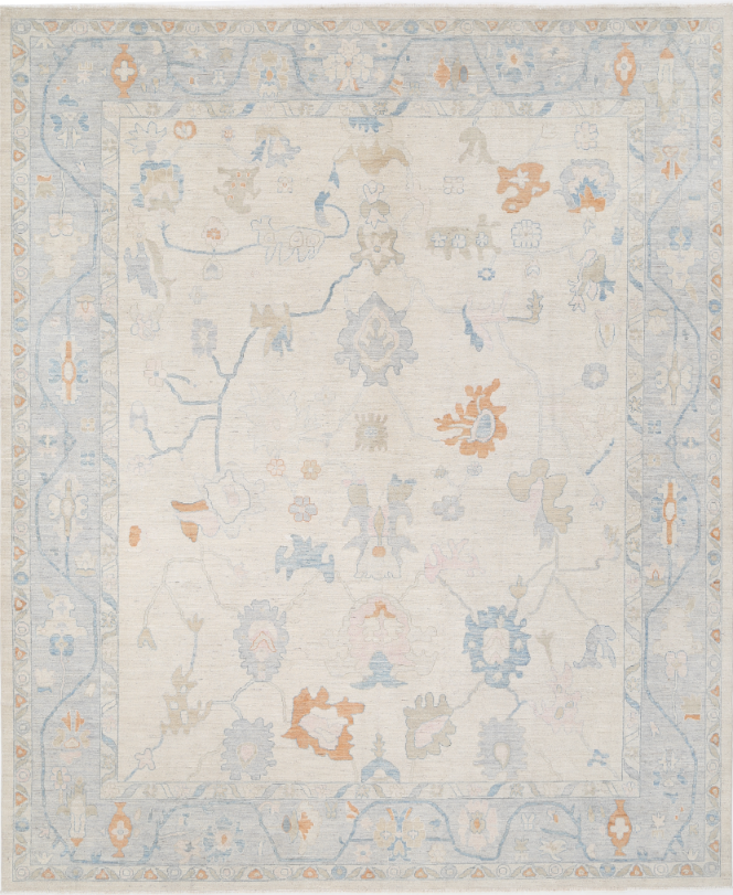 Hand Knotted Oushak Wool Rug - 12' 1" X 14' 6" 12' 1" X 14' 6" (368 X 442) / Ivory / Wool