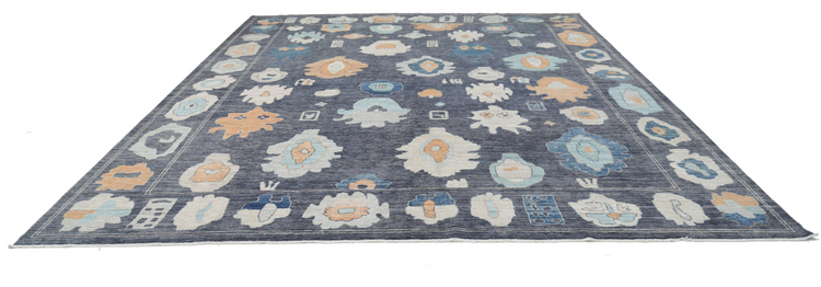 Hand Knotted Oushak Wool Rug - 12' 3" X 14' 11" 12' 3" X 14' 11" (373 X 455) / Charcoal / Wool