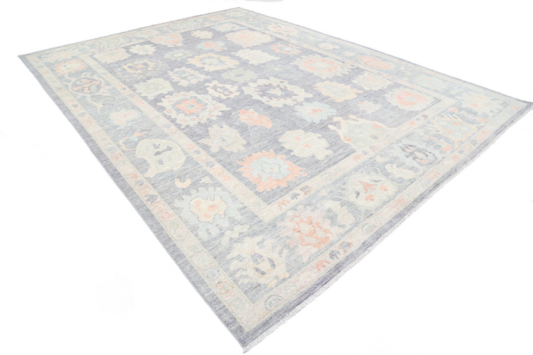 Hand Knotted Oushak Wool Rug - 10' 2" X 13' 6" 10' 2" X 13' 6" (310 X 411) / Grey / Wool