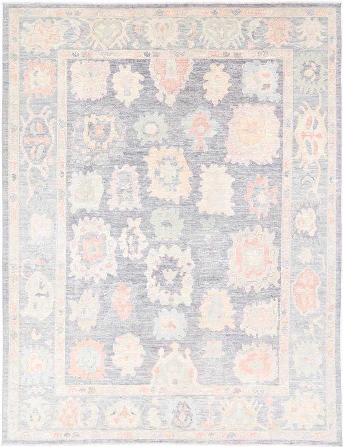 Hand Knotted Oushak Wool Rug - 10' 2" X 13' 6" 10' 2" X 13' 6" (310 X 411) / Grey / Wool