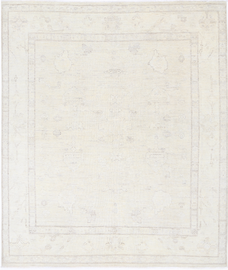 Hand Knotted Oushak Wool Rug - 7' 11" X 9' 3" 7' 11" X 9' 3" (241 X 282) / Taupe / Wool