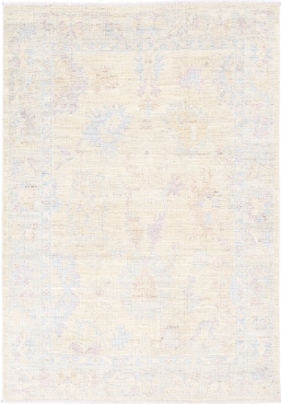 Hand Knotted Oushak Wool Rug - 4' 0" X 5' 11" 4' 0" X 5' 11" (122 X 180) / Beige / Wool