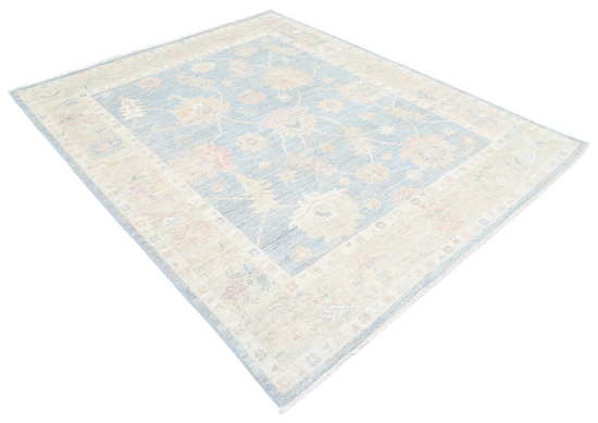 Hand Knotted Oushak Wool Rug - 6' 7" X 8' 1" 6' 7" X 8' 1" (201 X 246) / Blue / Wool