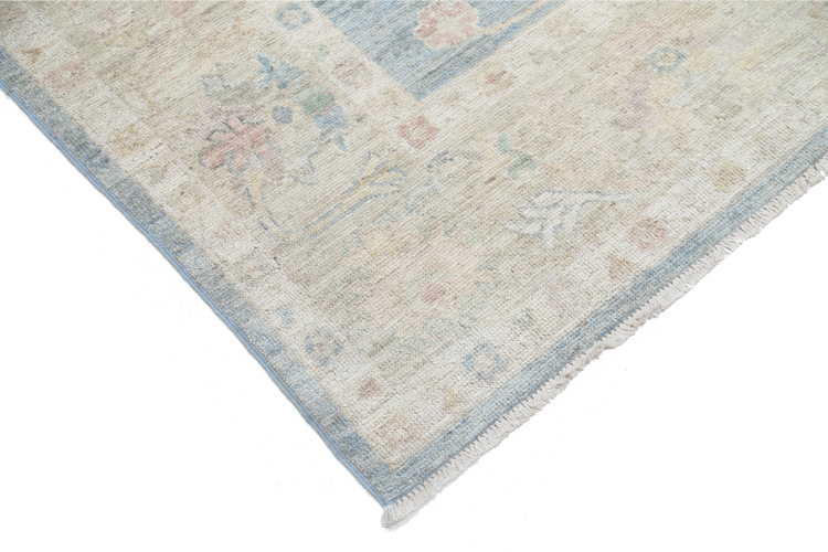 Hand Knotted Oushak Wool Rug - 6' 7" X 8' 1" 6' 7" X 8' 1" (201 X 246) / Blue / Wool