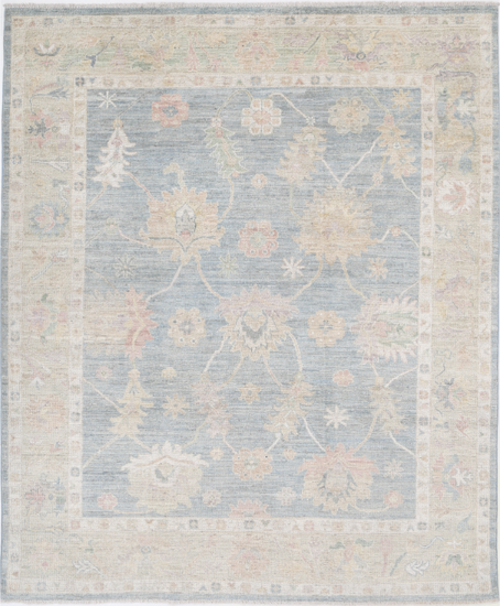 Hand Knotted Oushak Wool Rug - 6' 7" X 8' 1" 6' 7" X 8' 1" (201 X 246) / Blue / Wool