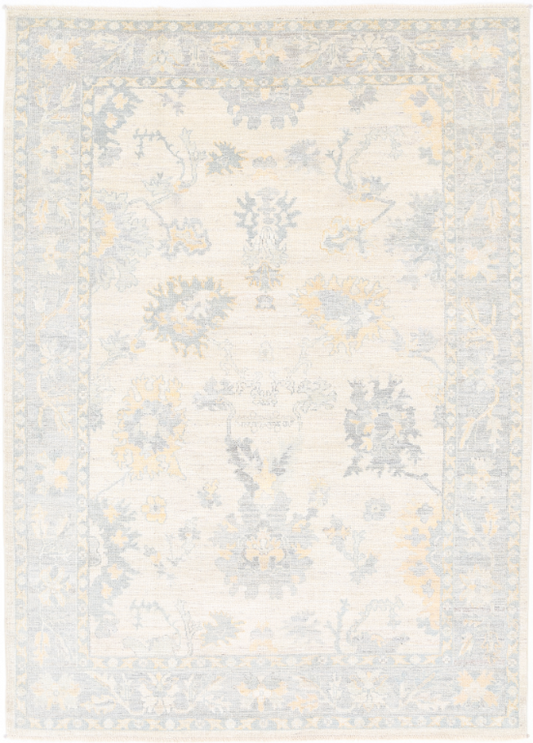 Hand Knotted Oushak Wool Rug - 6' 2" X 8' 9" 6' 2" X 8' 9" (188 X 267) / Ivory / Wool