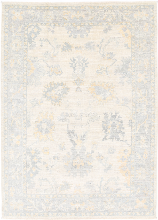 Hand Knotted Oushak Wool Rug - 6' 2" X 8' 9" 6' 2" X 8' 9" (188 X 267) / Ivory / Wool