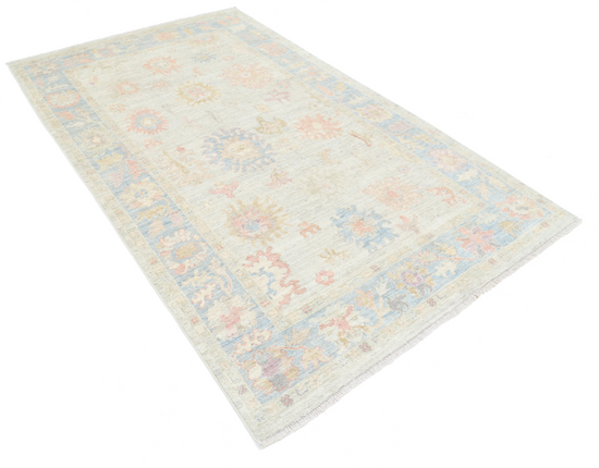 Hand Knotted Oushak Wool Rug - 4' 10" X 8' 2" 4' 10" X 8' 2" (147 X 249) / Silver / Wool