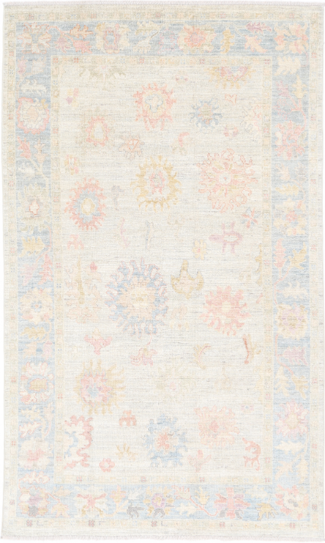 Hand Knotted Oushak Wool Rug - 4' 10" X 8' 2" 4' 10" X 8' 2" (147 X 249) / Silver / Wool