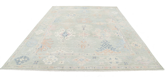 Hand Knotted Oushak Wool Rug - 9' 0" X 12' 0" 9' 0" X 12' 0" (274 X 366) / Green / Wool