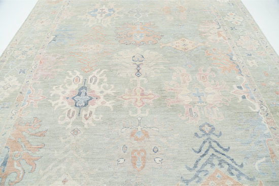 Hand Knotted Oushak Wool Rug - 9' 0" X 12' 0" 9' 0" X 12' 0" (274 X 366) / Green / Wool