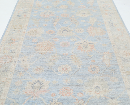 Hand Knotted Oushak Wool Rug - 5' 2" X 15' 11" 5' 2" X 15' 11" (158 X 485) / Blue / Wool