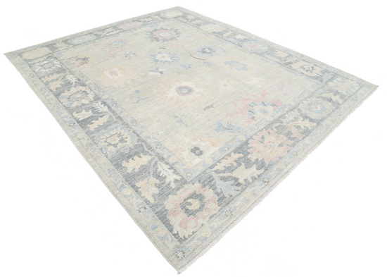 Hand Knotted Oushak Wool Rug - 8' 5" X 9' 11" 8' 5" X 9' 11" (257 X 302) / Silver / Wool