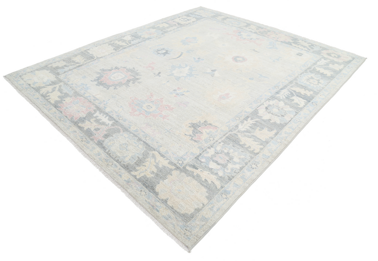 Hand Knotted Oushak Wool Rug - 8' 5" X 9' 11" 8' 5" X 9' 11" (257 X 302) / Silver / Wool