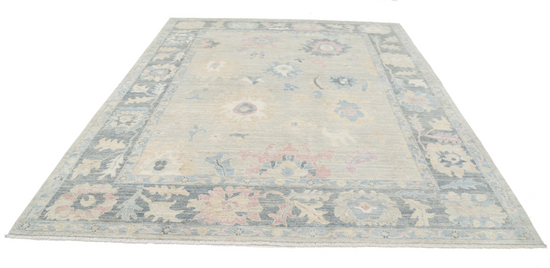 Hand Knotted Oushak Wool Rug - 8' 5" X 9' 11" 8' 5" X 9' 11" (257 X 302) / Silver / Wool