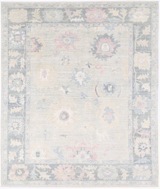 Hand Knotted Oushak Wool Rug - 8' 5" X 9' 11" 8' 5" X 9' 11" (257 X 302) / Silver / Wool