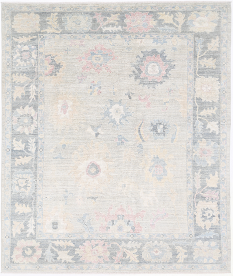 Hand Knotted Oushak Wool Rug - 8' 5" X 9' 11" 8' 5" X 9' 11" (257 X 302) / Silver / Wool