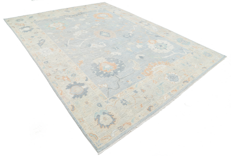 Hand Knotted Oushak Wool Rug - 9' 1" X 11' 8" 9' 1" X 11' 8" (277 X 356) / Blue / Wool