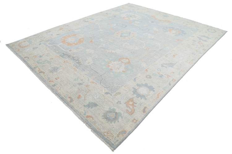 Hand Knotted Oushak Wool Rug - 9' 1" X 11' 8" 9' 1" X 11' 8" (277 X 356) / Blue / Wool