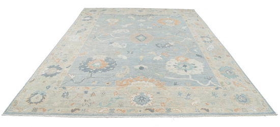 Hand Knotted Oushak Wool Rug - 9' 1" X 11' 8" 9' 1" X 11' 8" (277 X 356) / Blue / Wool