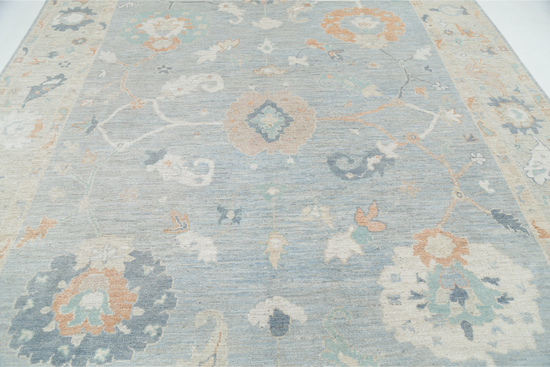 Hand Knotted Oushak Wool Rug - 9' 1" X 11' 8" 9' 1" X 11' 8" (277 X 356) / Blue / Wool