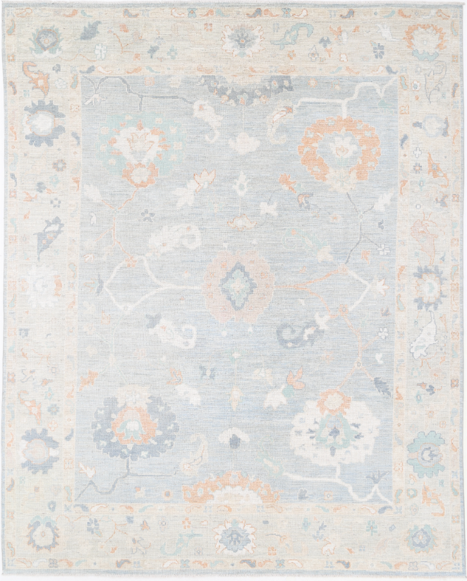 Hand Knotted Oushak Wool Rug - 9' 1" X 11' 8" 9' 1" X 11' 8" (277 X 356) / Blue / Wool