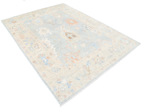 Hand Knotted Oushak Wool Rug - 6' 4" X 8' 2" 6' 4" X 8' 2" (193 X 249) / Blue / Wool