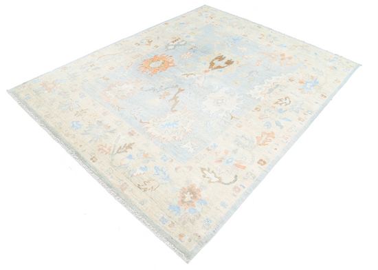 Hand Knotted Oushak Wool Rug - 6' 4" X 8' 2" 6' 4" X 8' 2" (193 X 249) / Blue / Wool