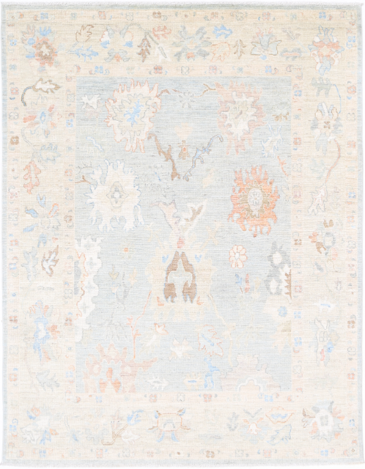 Hand Knotted Oushak Wool Rug - 6' 4" X 8' 2" 6' 4" X 8' 2" (193 X 249) / Blue / Wool