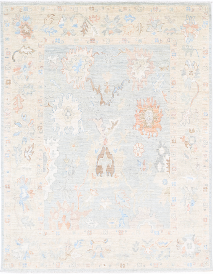 Hand Knotted Oushak Wool Rug - 6' 4" X 8' 2" 6' 4" X 8' 2" (193 X 249) / Blue / Wool