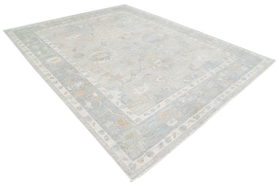 Hand Knotted Oushak Wool Rug - 9' 1" X 11' 9" 9' 1" X 11' 9" (277 X 358) / Silver / Wool