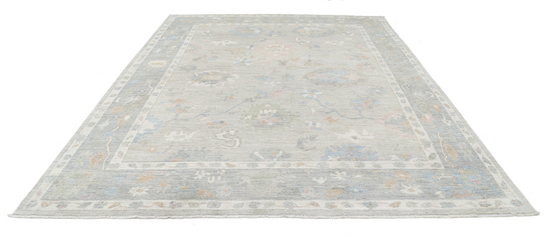 Hand Knotted Oushak Wool Rug - 9' 1" X 11' 9" 9' 1" X 11' 9" (277 X 358) / Silver / Wool