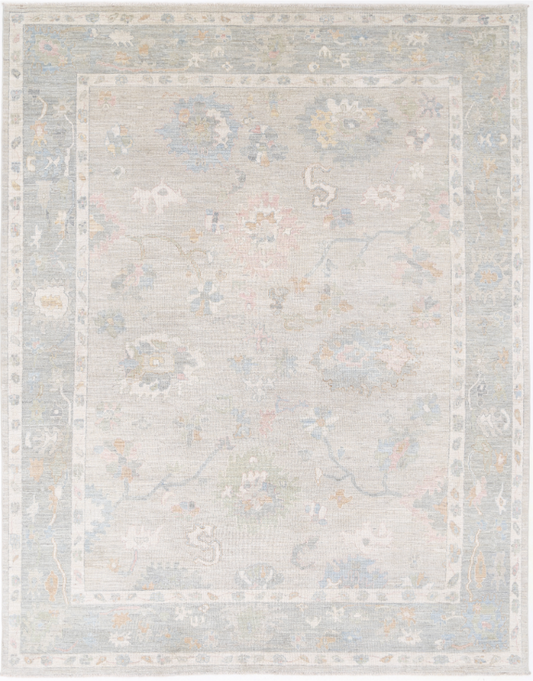 Hand Knotted Oushak Wool Rug - 9' 1" X 11' 9" 9' 1" X 11' 9" (277 X 358) / Silver / Wool