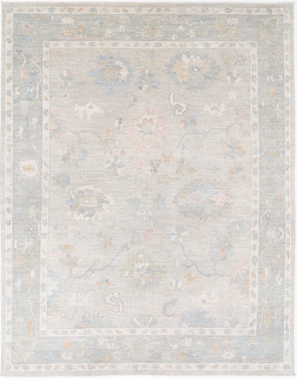 Hand Knotted Oushak Wool Rug - 9' 1" X 11' 9" 9' 1" X 11' 9" (277 X 358) / Silver / Wool