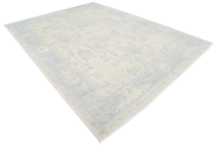 Hand Knotted Oushak Wool Rug - 9' 1" X 12' 0" 9' 1" X 12' 0" (277 X 366) / Ivory / Wool