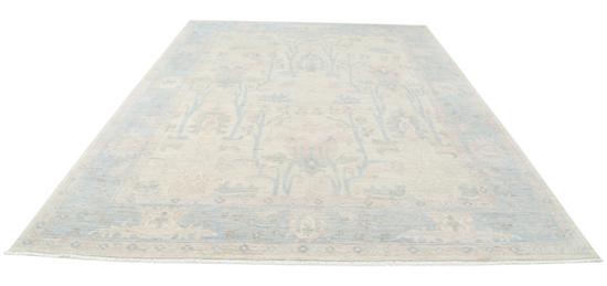 Hand Knotted Oushak Wool Rug - 9' 1" X 12' 0" 9' 1" X 12' 0" (277 X 366) / Ivory / Wool