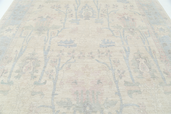 Hand Knotted Oushak Wool Rug - 9' 1" X 12' 0" 9' 1" X 12' 0" (277 X 366) / Ivory / Wool