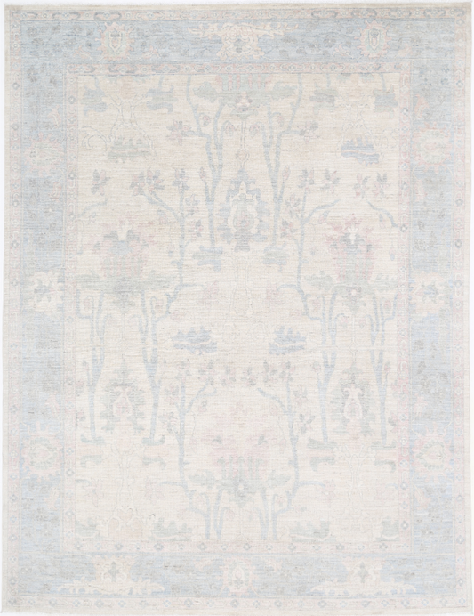 Hand Knotted Oushak Wool Rug - 9' 1" X 12' 0" 9' 1" X 12' 0" (277 X 366) / Ivory / Wool