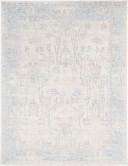 Hand Knotted Oushak Wool Rug - 9' 1" X 12' 0" 9' 1" X 12' 0" (277 X 366) / Ivory / Wool