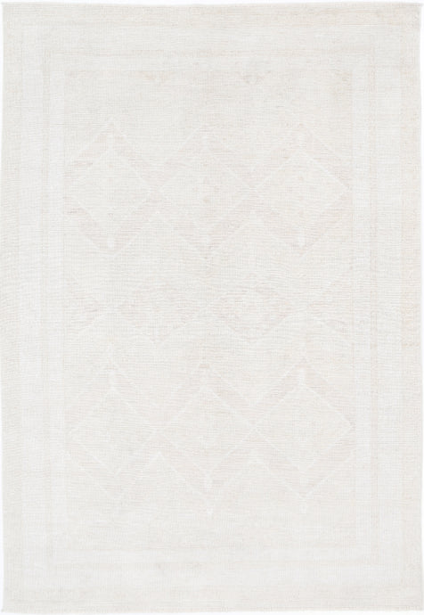 Hand Knotted Oushak Wool Rug - 5' 11" X 8' 10" 5' 11" X 8' 10" (180 X 269) / Ivory / Wool