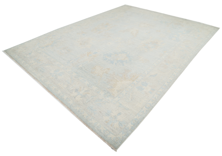 Hand Knotted Oushak Wool Rug - 9' 0" X 11' 9" 9' 0" X 11' 9" (274 X 358) / Silver / Wool