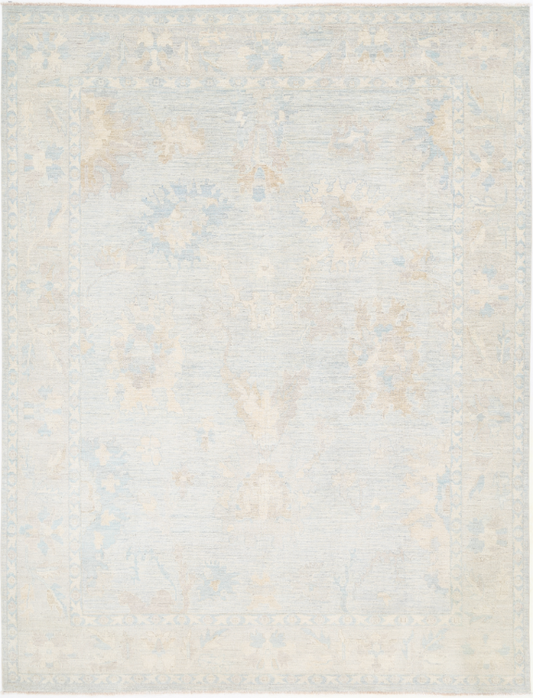 Hand Knotted Oushak Wool Rug - 9' 0" X 11' 9" 9' 0" X 11' 9" (274 X 358) / Silver / Wool