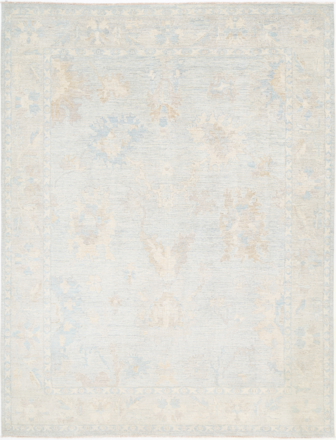 Hand Knotted Oushak Wool Rug - 9' 0" X 11' 9" 9' 0" X 11' 9" (274 X 358) / Silver / Wool