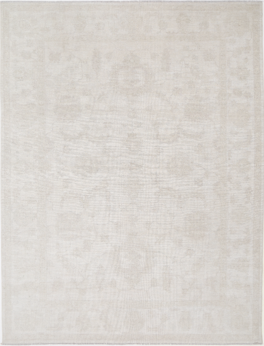 Hand Knotted Oushak Wool Rug - 8' 9" X 11' 8" 8' 9" X 11' 8" (267 X 356) / Ivory / Wool