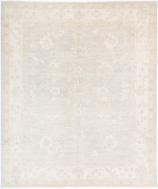 Hand Knotted Oushak Wool Rug - 8' 5" X 10' 3" 8' 5" X 10' 3" (257 X 312) / Silver / Wool