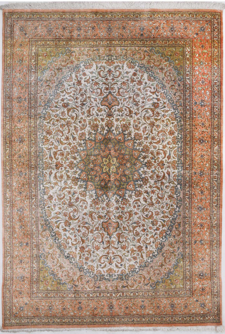 Hand Knotted Masterpiece Persian Qum Silk Rug - 4'3'' x 6'5''