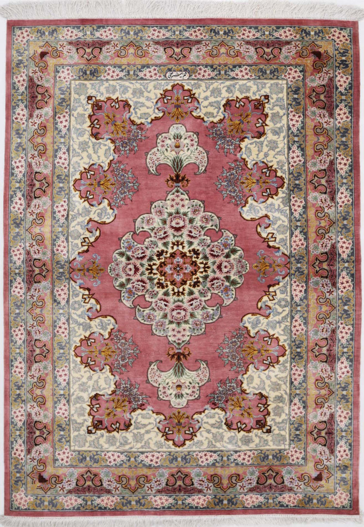 Hand Knotted Masterpiece Persian Qum Silk Rug - 3'4'' x 4'10''