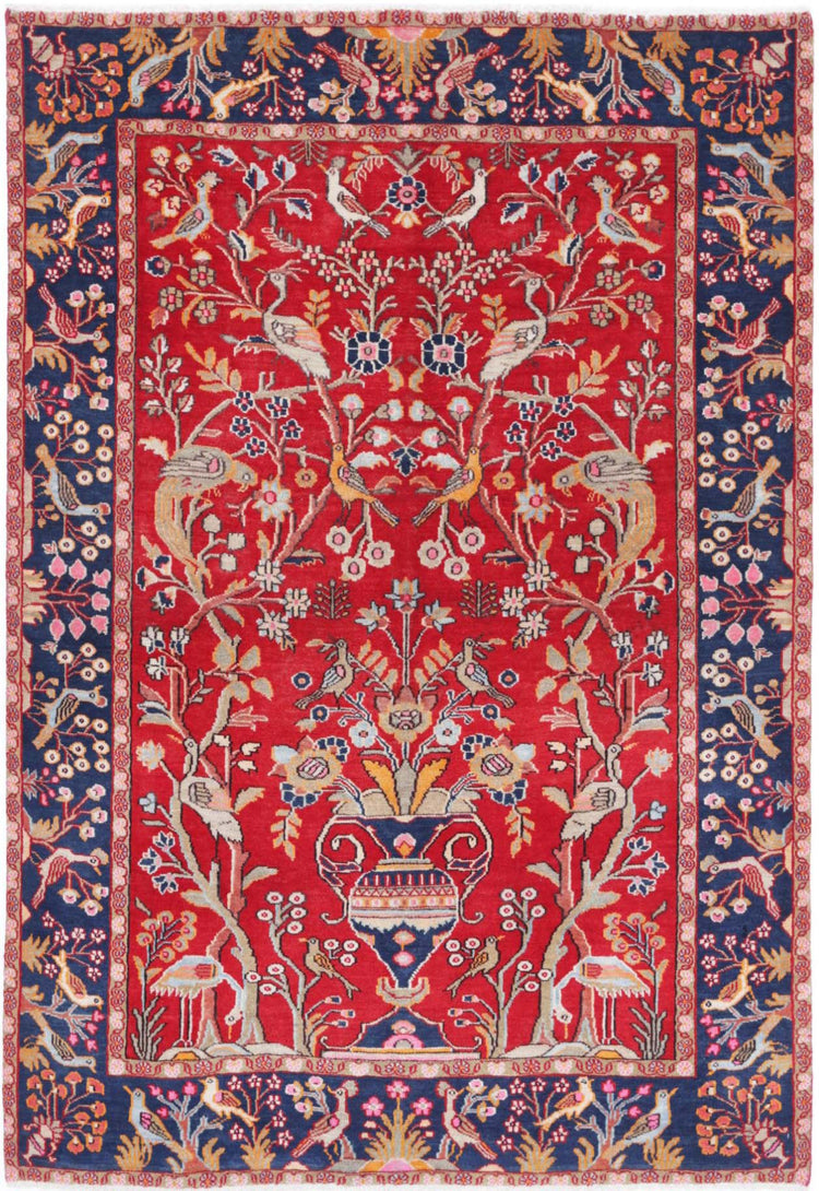 Hand Knotted Antique Persian Sarouk Wool Rug - 4'2'' x 6'2''