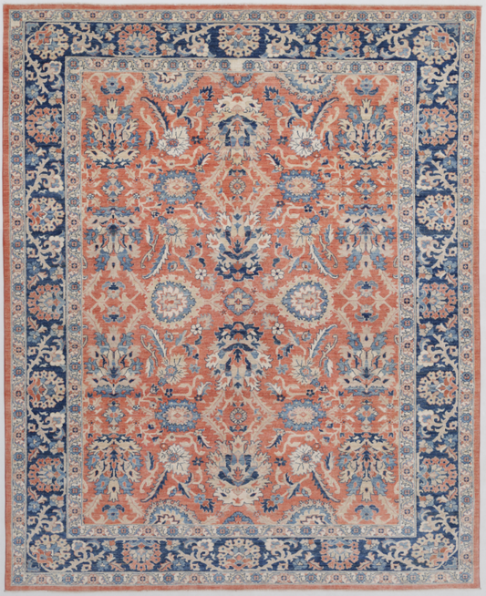 Hand Knotted Sultanabad Wool Rug - 7' 10" X 9' 10" 7' 10" X 9' 10" (239 X 300) / Pink / Wool