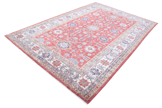 Hand Knotted Kazak Wool Rug - 6' 6" X 9' 8" 6' 6" X 9' 8" (198 X 295) / Red / Wool